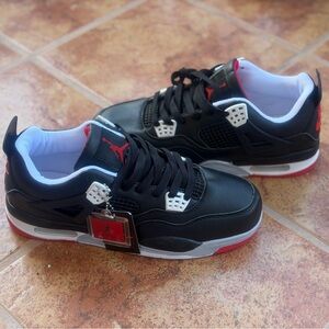 Size Men’s 10 And Women’s 11.5 - Jordan Retro 4 Black and Red Men's Athletic